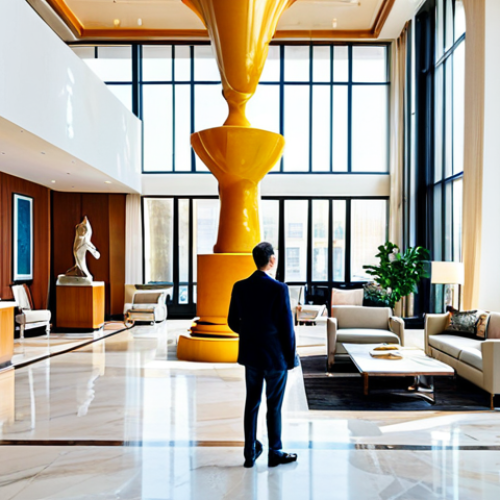 **

"A brightly lit hotel lobby featuring modern sculptures and carefully chosen furniture, fully clothed guests admiring the art, high ceilings with natural light streaming through large windows, safe for work, perfect anatomy, correct proportions, professional photograph, appropriate content, fully clothed, family-friendly."

**
